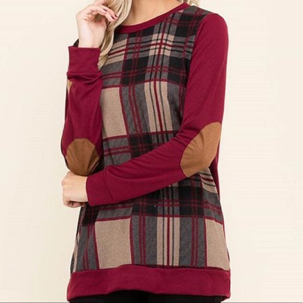Burgundy Plaid Long Sleeve Top - Picture 2 of 4
